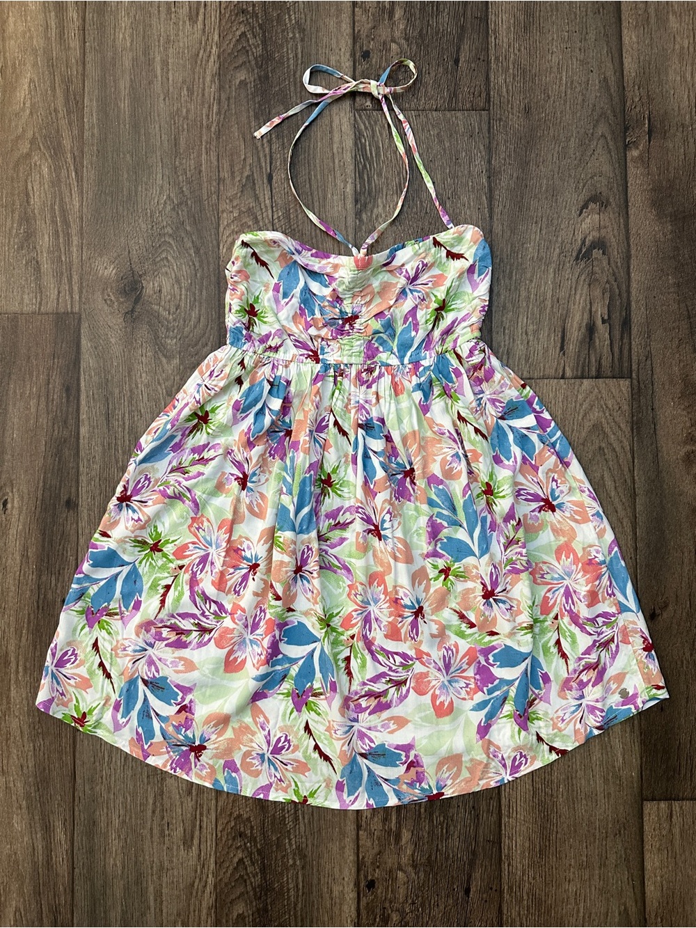Roxy Sundress Mini Dress Floral Halter Neck Strapless Coverup Happy Hour Size XS